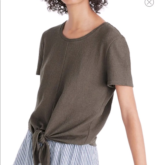 Madewell Modern Tie Front Army Green Tee Medium - Picture 3 of 11